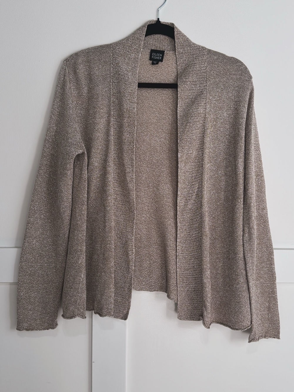 Eileen Fisher Taupe Open-Front Lightweight Linen Cardigan